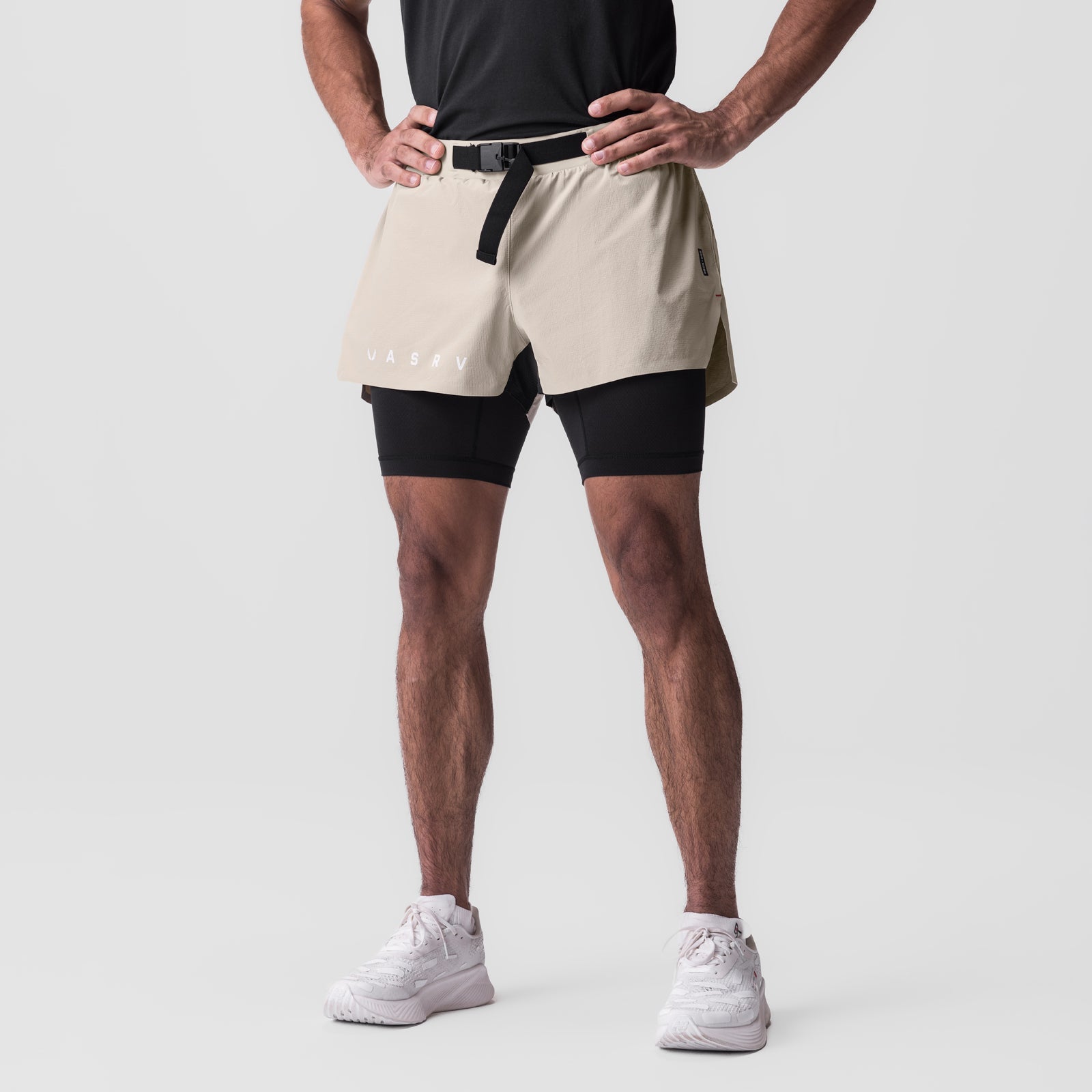 0786. Ripstop 3" Belt Pack Short - Beige/Black