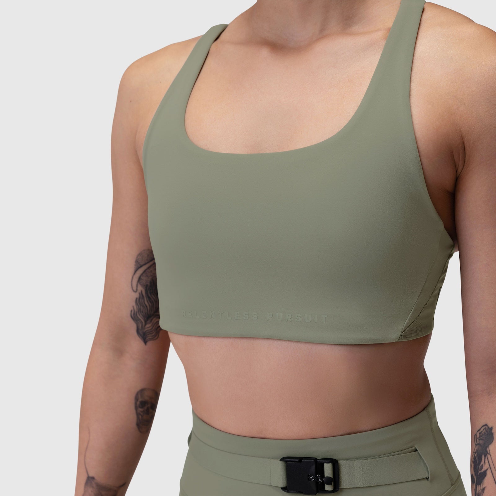 W039. Lycra® Hybrid Sports Bra - Sage