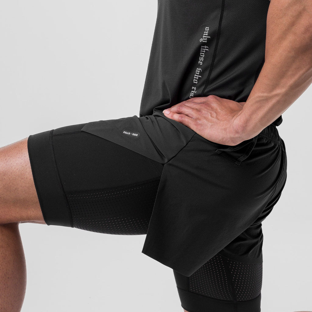 0752. Ripstop 3" High Split Liner Short - Black/Black