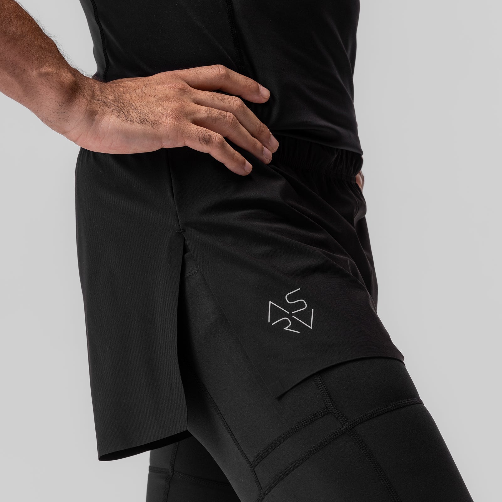 0911. Tetra-Lite® 2-in-1 High Split Legging Short - Black "Cyber"/Black