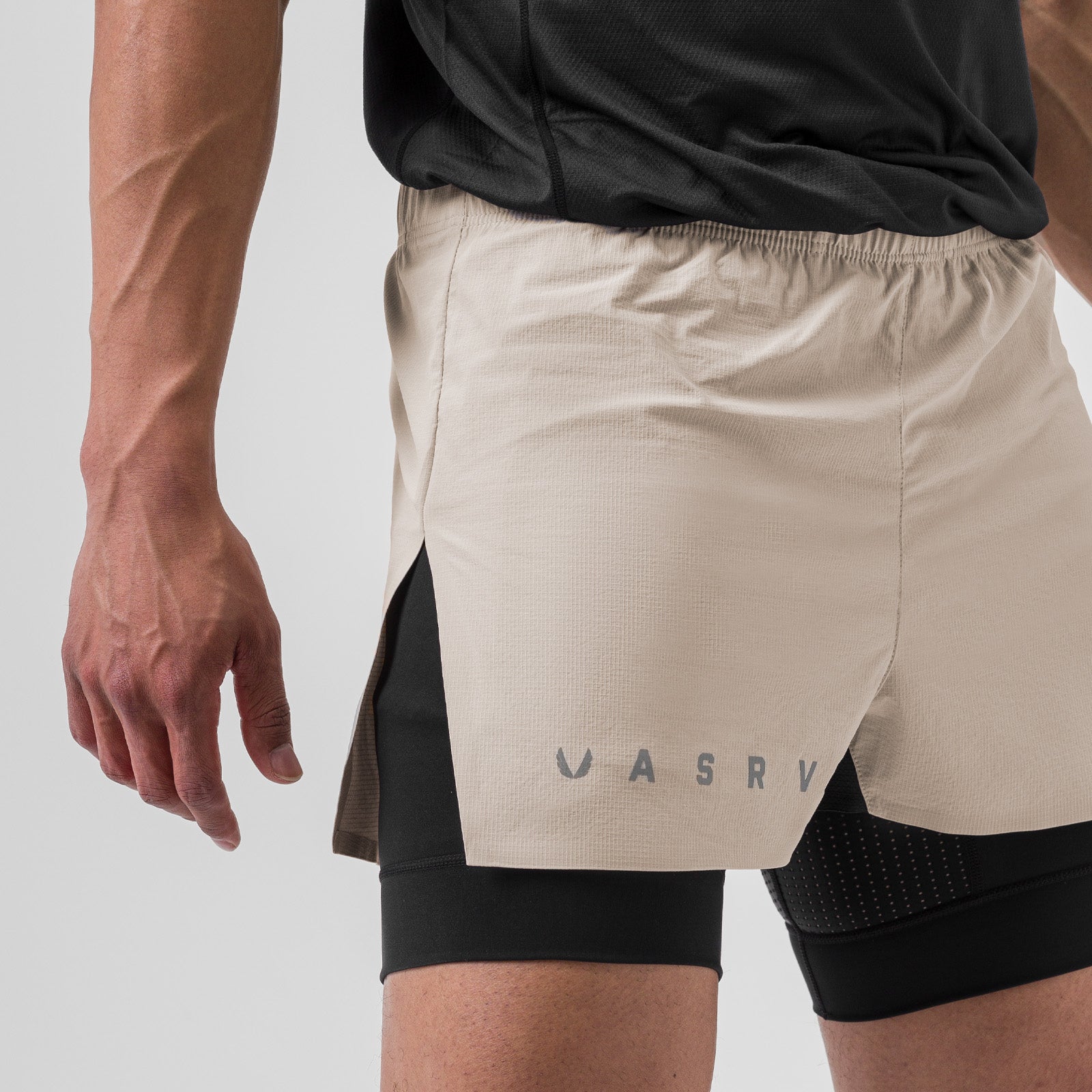 0752. Ripstop 3" High Split Liner Short - Chai/Black