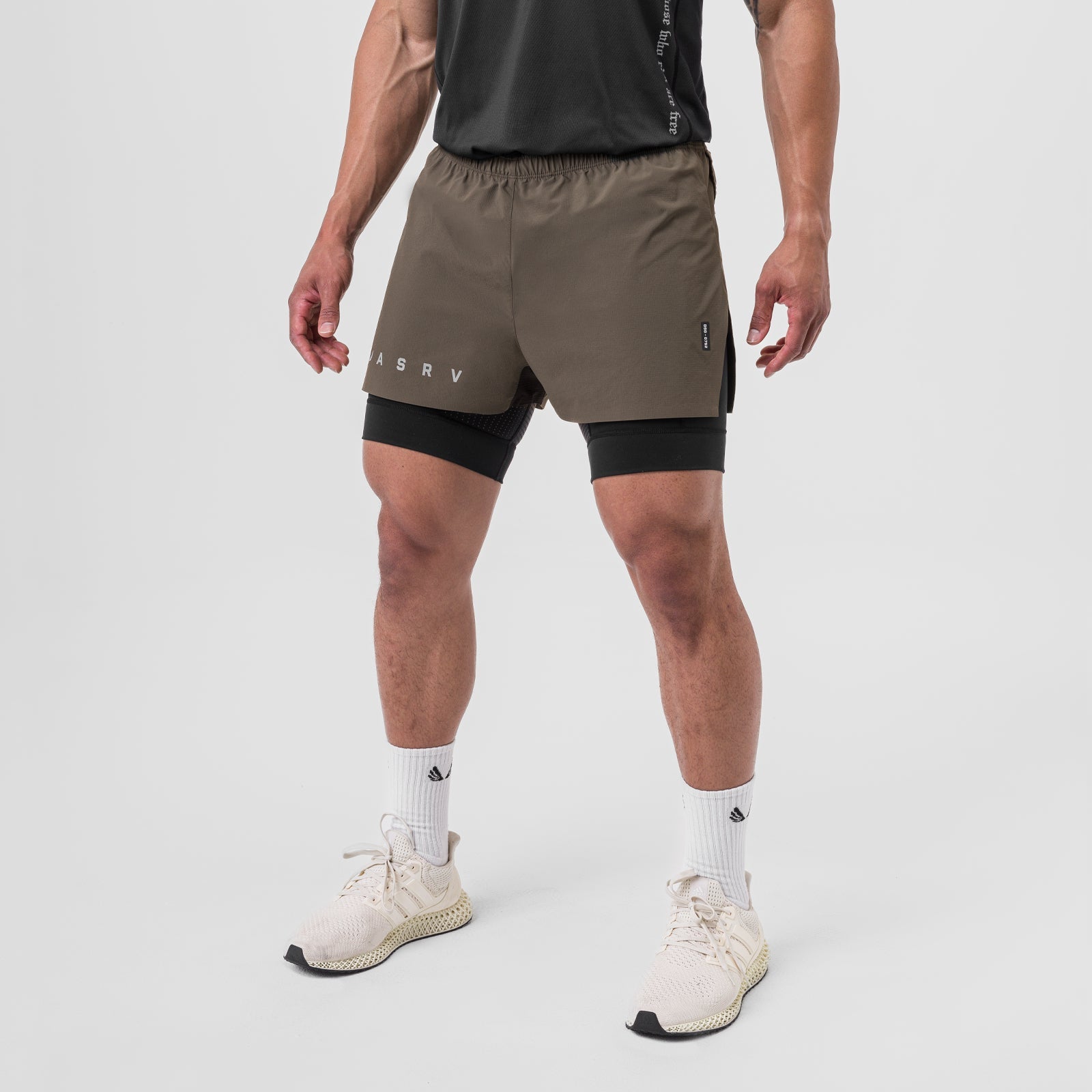 0752. Ripstop 3" High Split Liner Short - Deep Taupe/Black