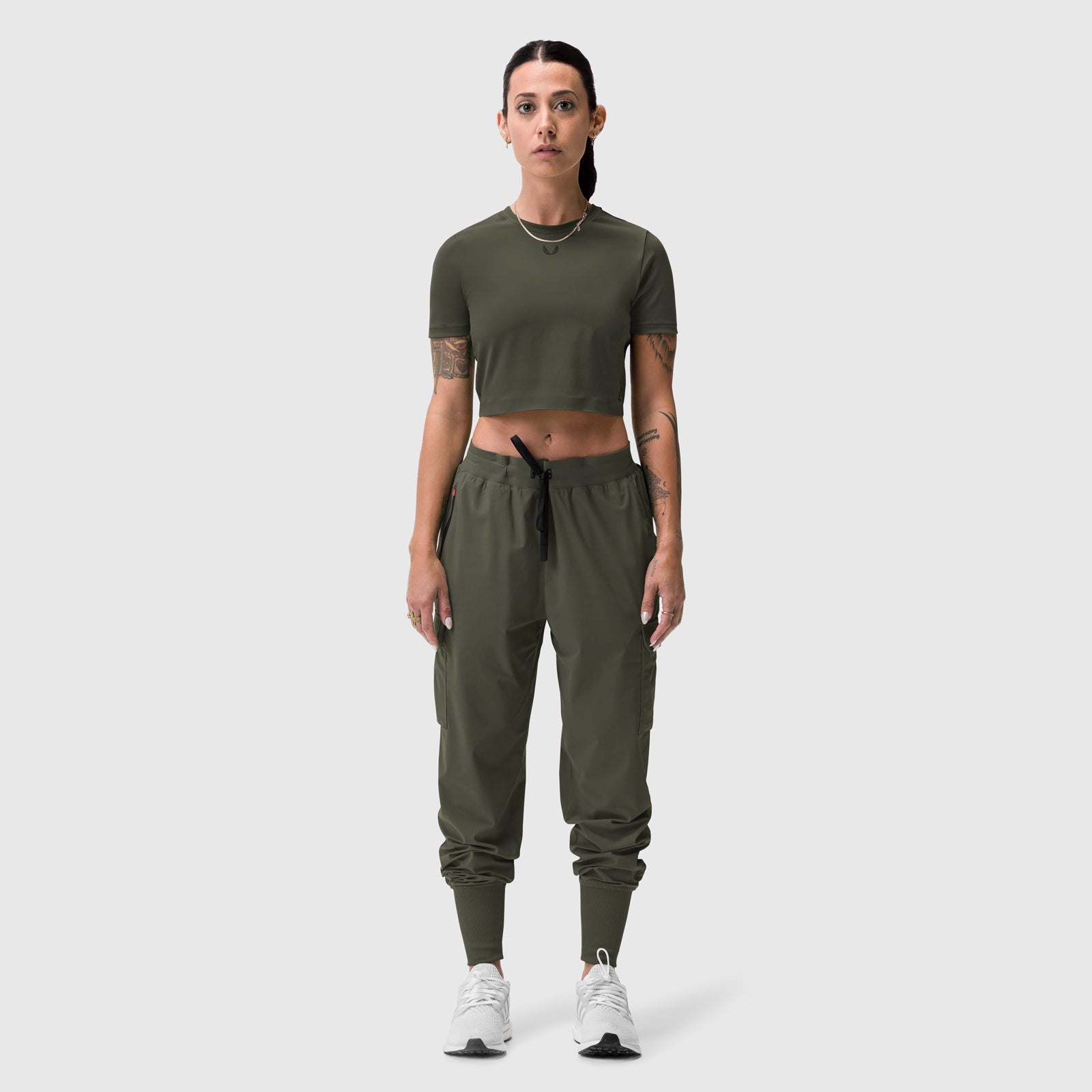 W019. Lycra® Cropped Tee - Olive