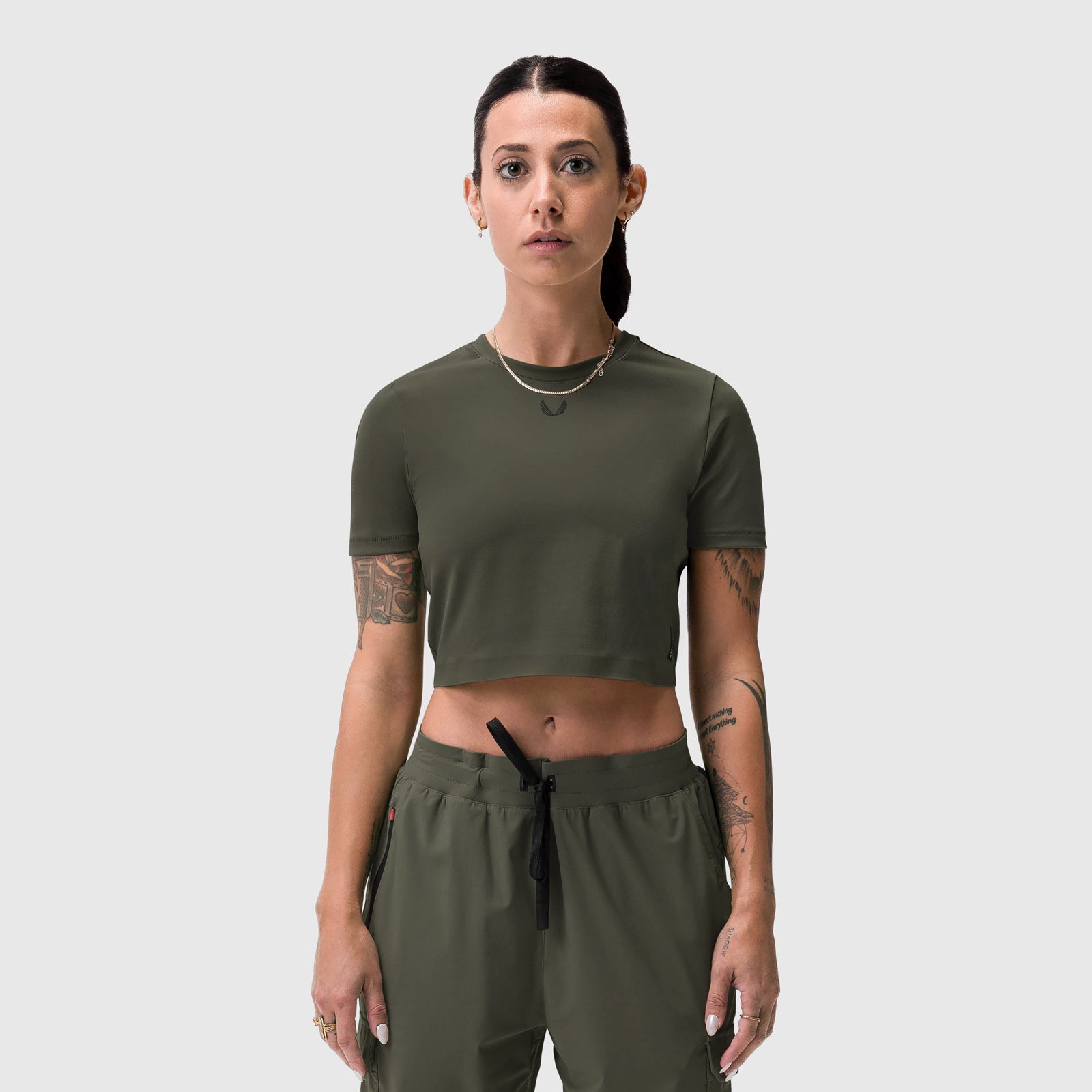 W019. Lycra® Cropped Tee - Olive