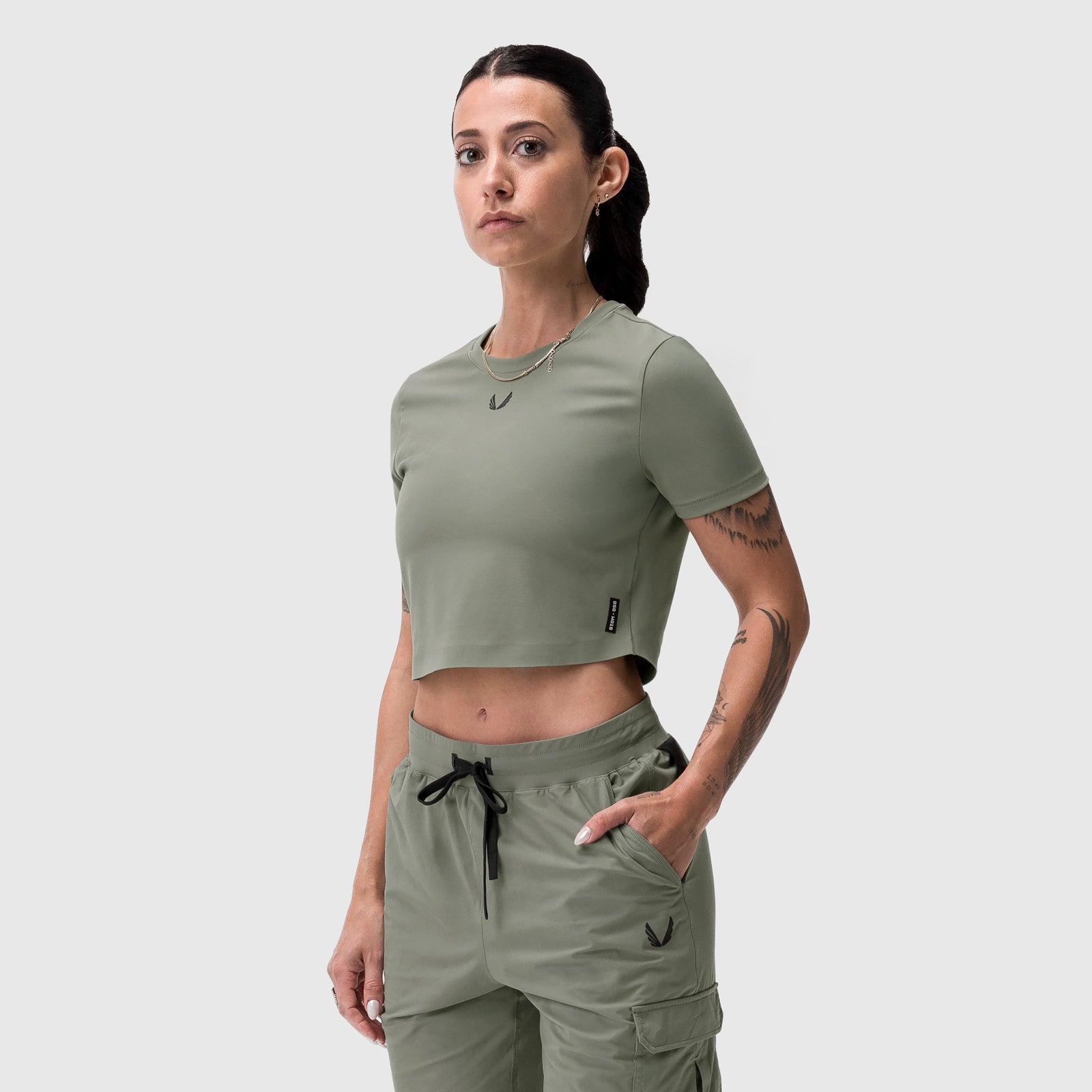 W019. Lycra® Cropped Tee - Sage