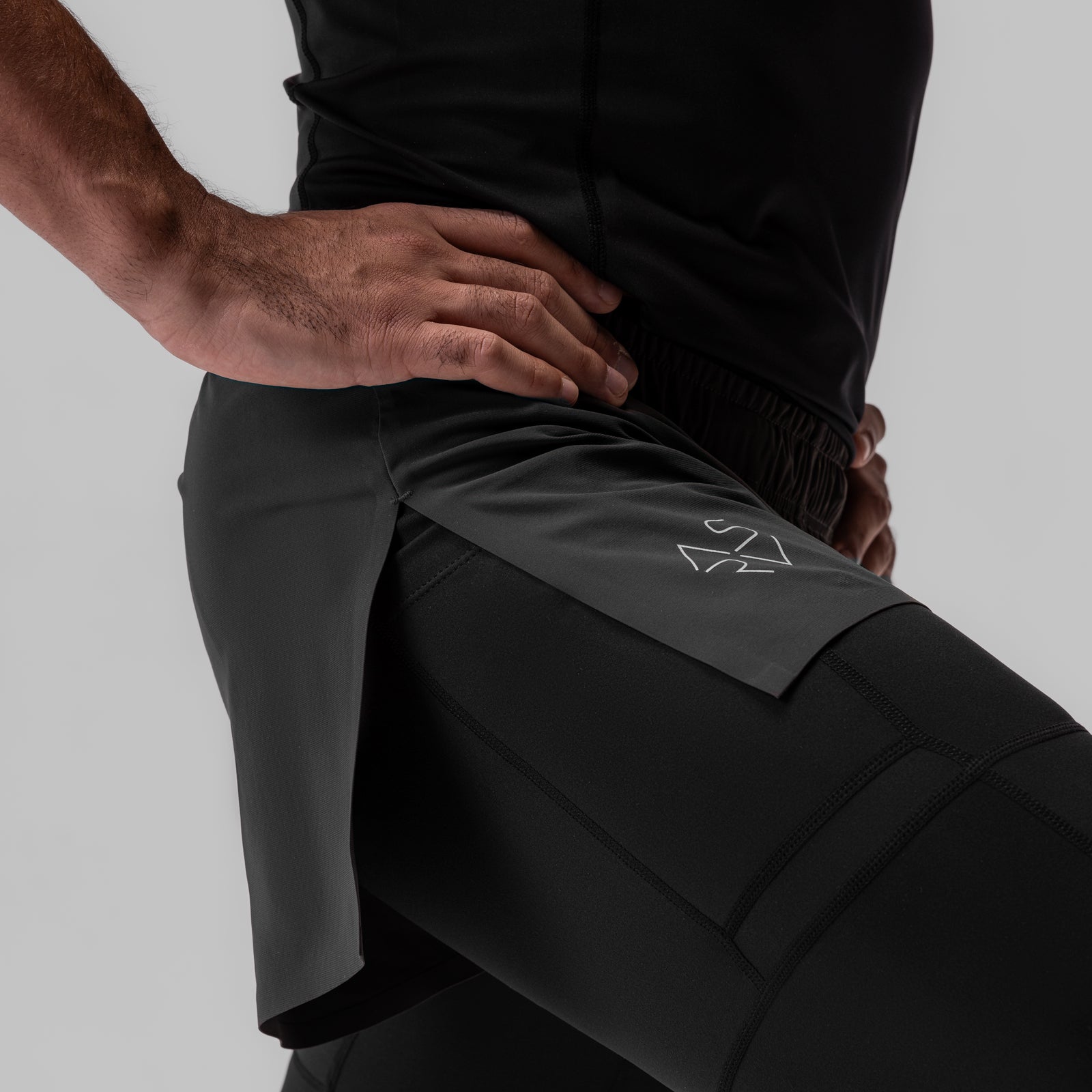 0911. Tetra-Lite® 2-in-1 High Split Legging Short - Space Grey "Cyber"/Black