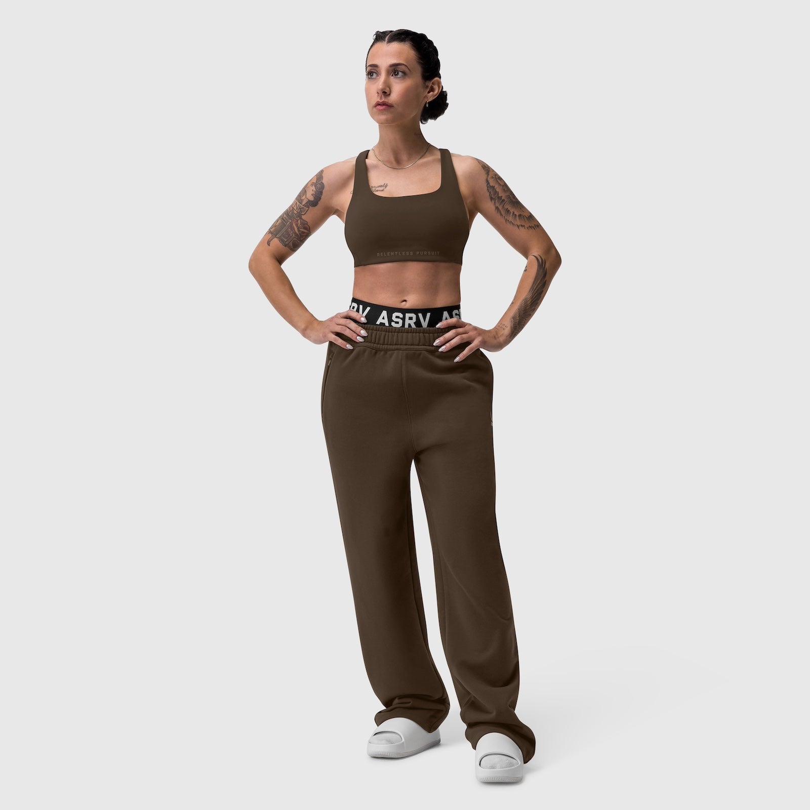 W039. Lycra® Hybrid Sports Bra - Dark Earth