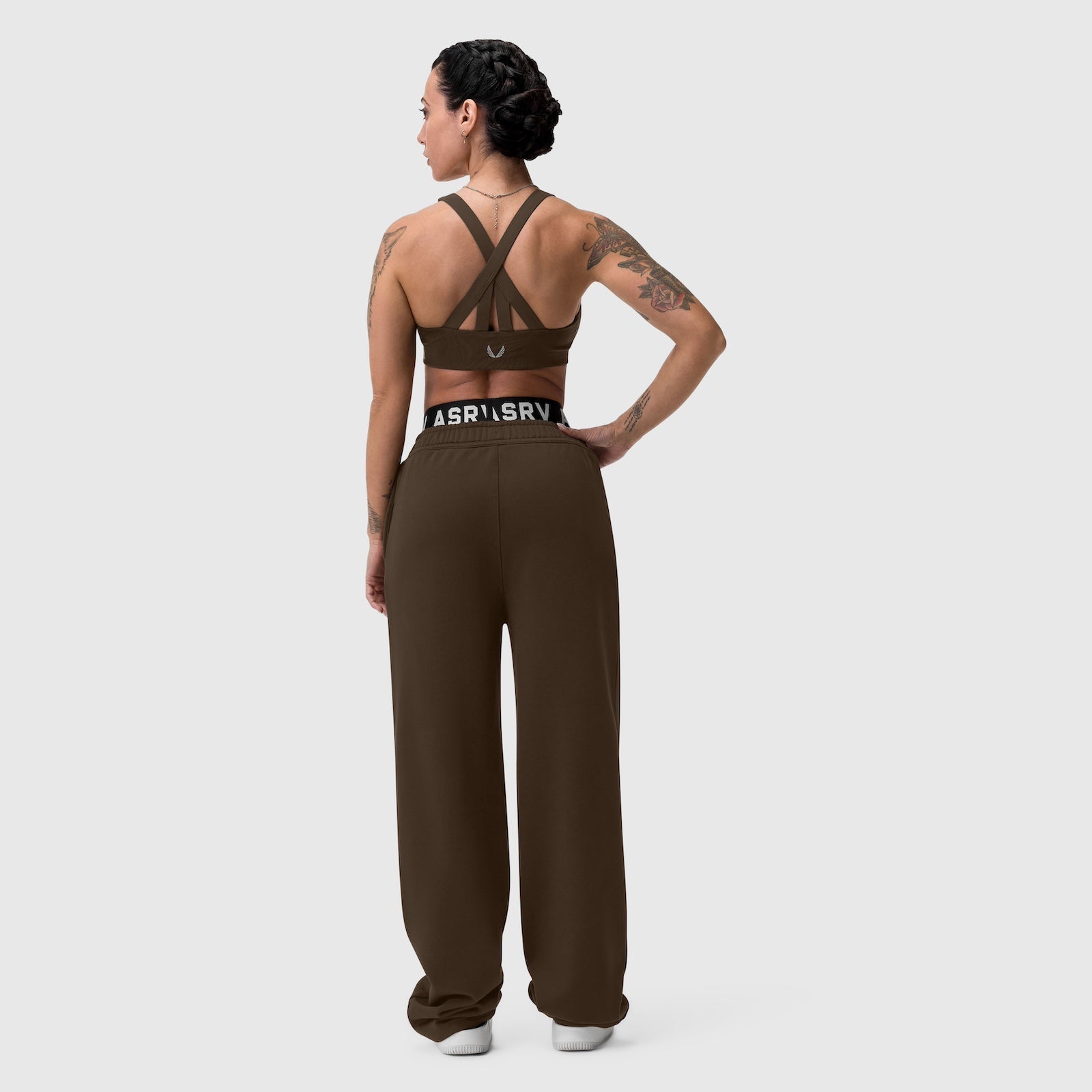 W039. Lycra® Hybrid Sports Bra - Dark Earth