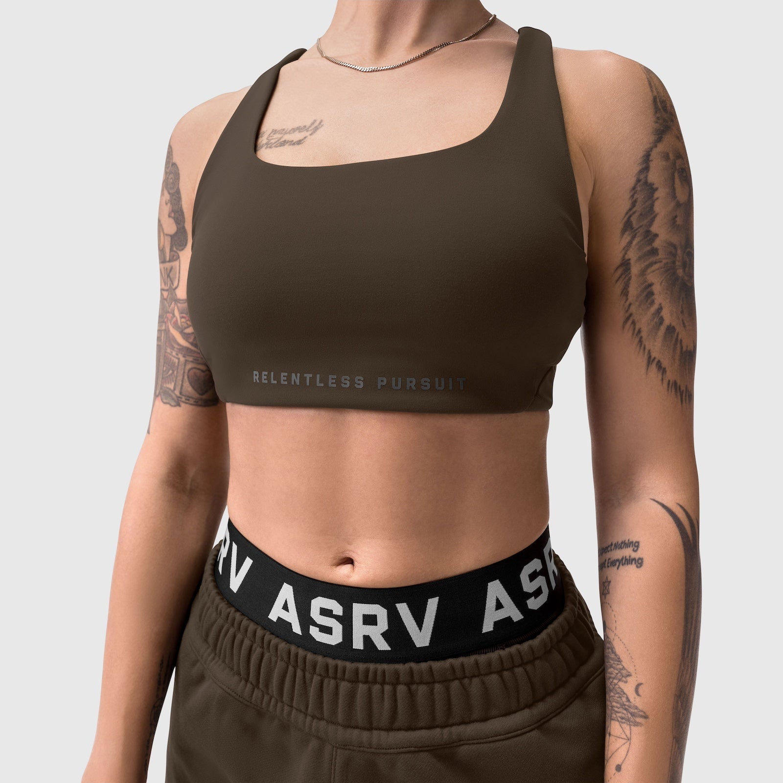 W039. Lycra® Hybrid Sports Bra - Dark Earth